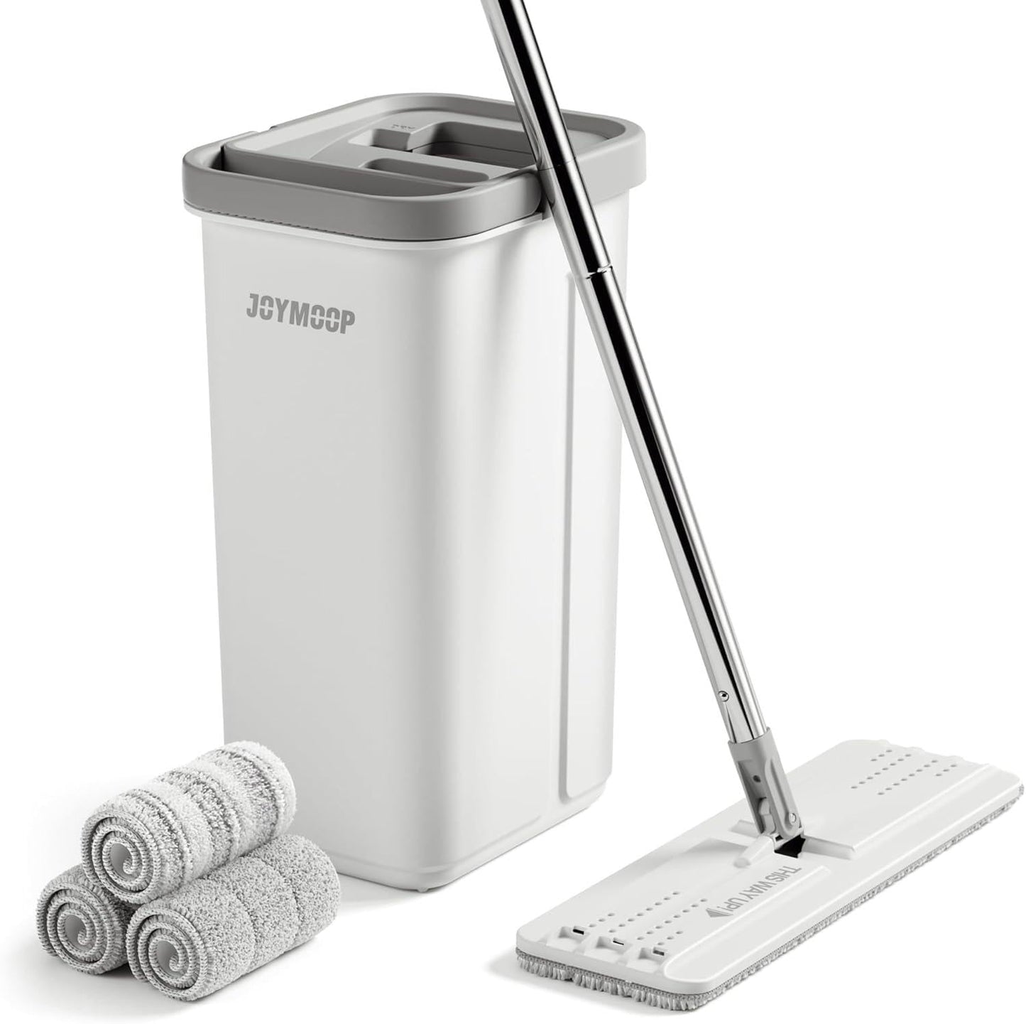 👉 Flachmopp mit Eimer & Auswringer – Bodenwischsystem mit 3 waschbaren Mikrofaser-Pads, für Nass- & Trockenreinigung, Freihändig & Hygienisch