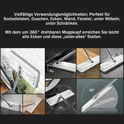 👉 Flachmopp mit Eimer & Auswringer – Bodenwischsystem mit 3 waschbaren Mikrofaser-Pads, für Nass- & Trockenreinigung, Freihändig & Hygienisch