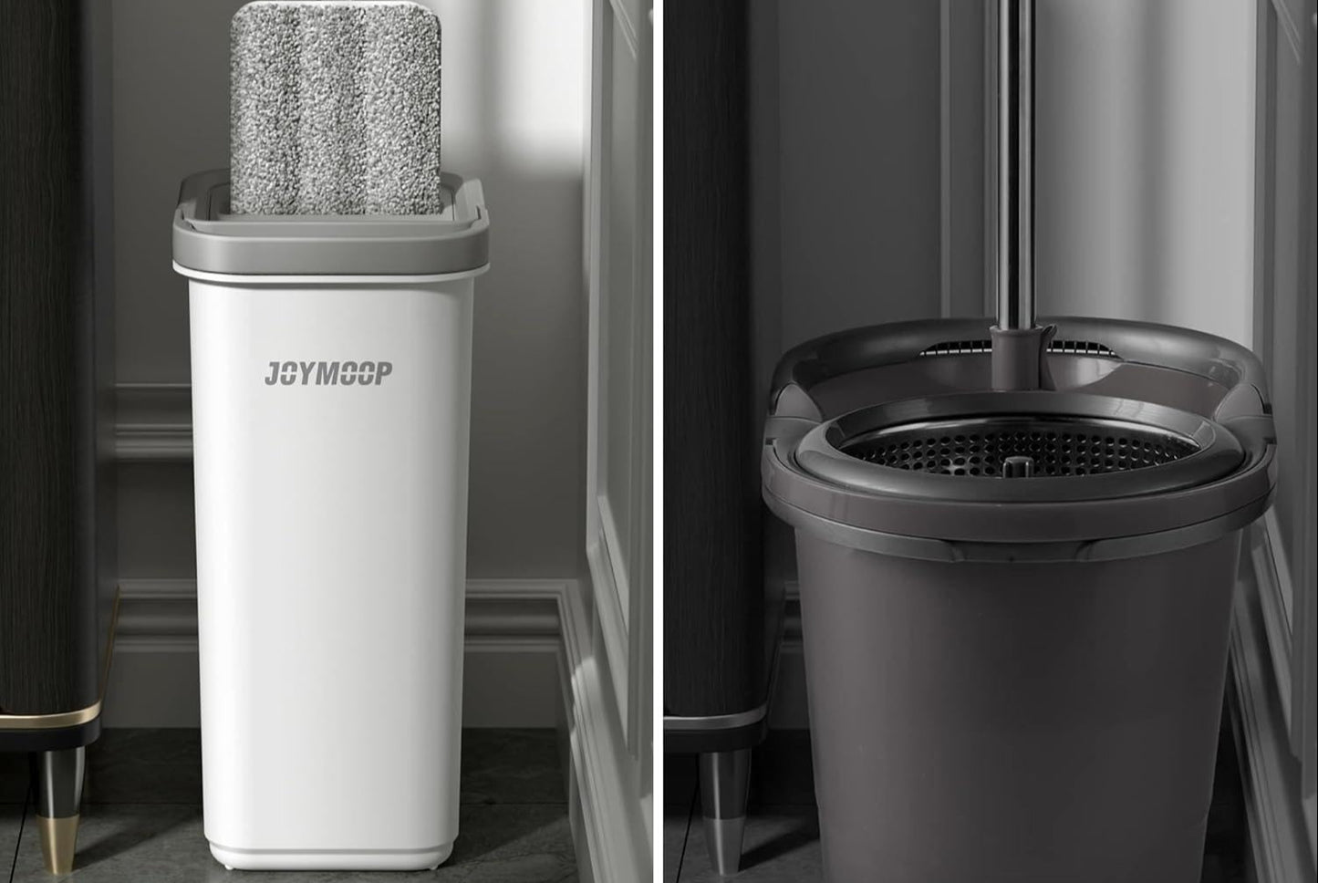 👉 Flachmopp mit Eimer & Auswringer – Bodenwischsystem mit 3 waschbaren Mikrofaser-Pads, für Nass- & Trockenreinigung, Freihändig & Hygienisch