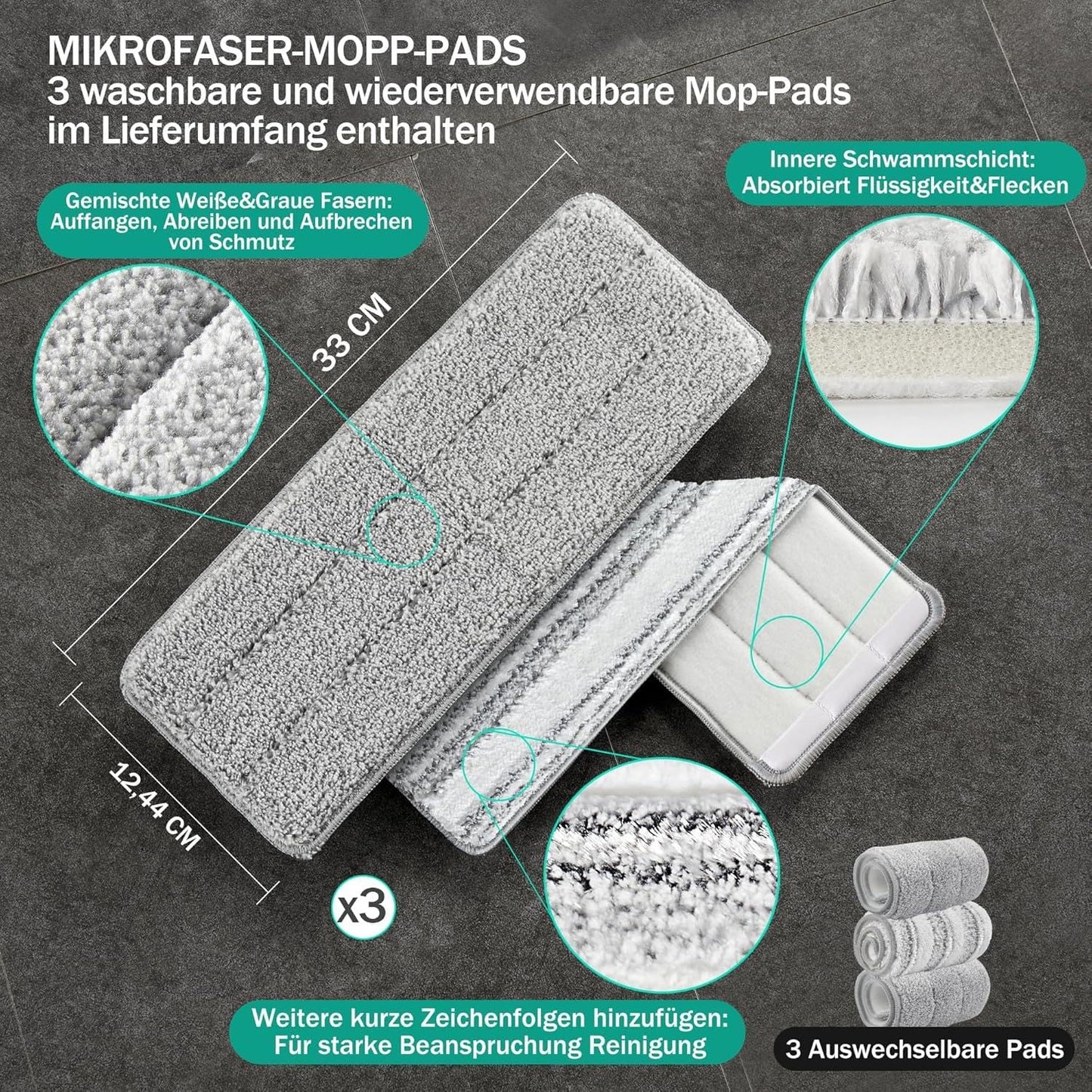 👉 Flachmopp mit Eimer & Auswringer – Bodenwischsystem mit 3 waschbaren Mikrofaser-Pads, für Nass- & Trockenreinigung, Freihändig & Hygienisch